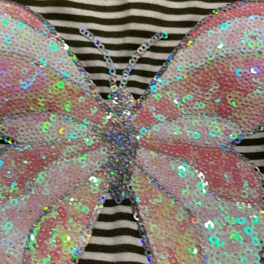 BTWEEN girl TODDLERS dress striped with SEQUINS pink butterfly 4T poly spandex.